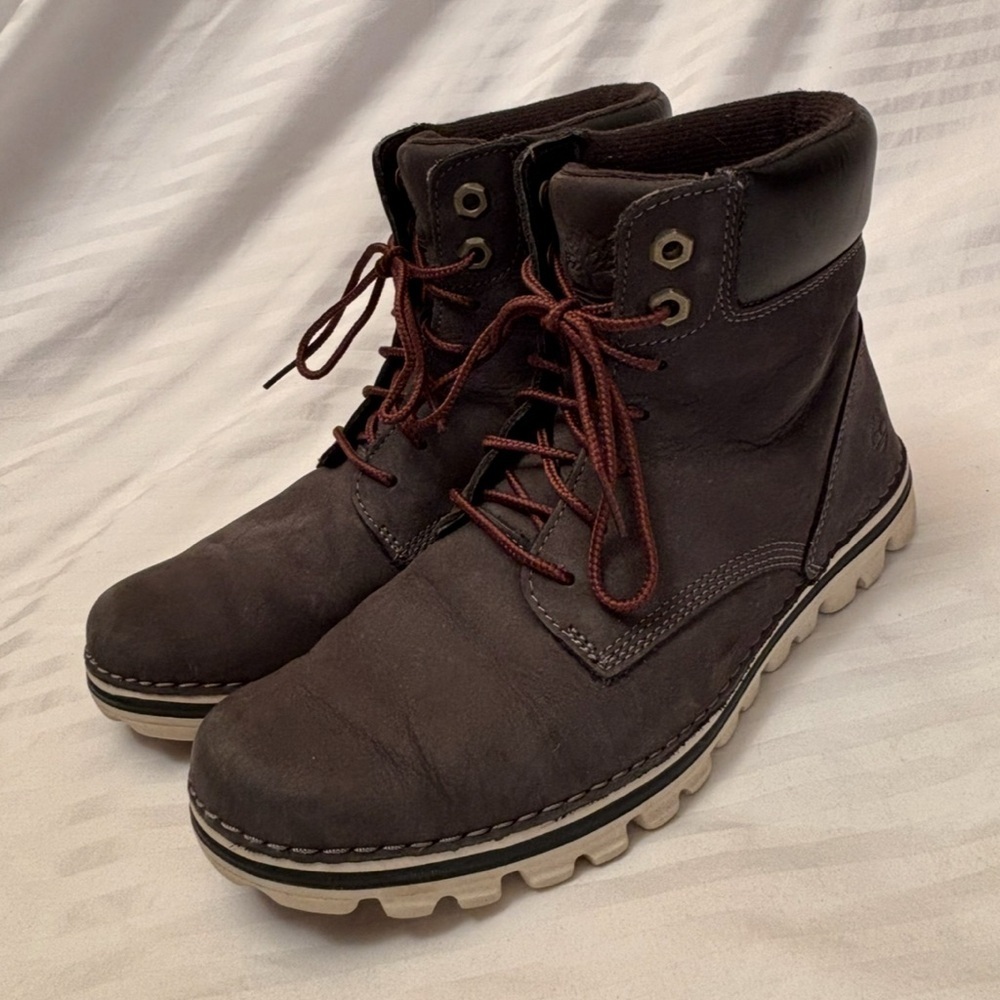 Timberland Leather Combat Waterproof Boots Dark Brown Size 8.5 A1TRL A2519